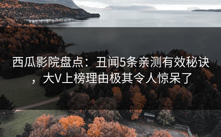 西瓜影院盘点：丑闻5条亲测有效秘诀，大V上榜理由极其令人惊呆了